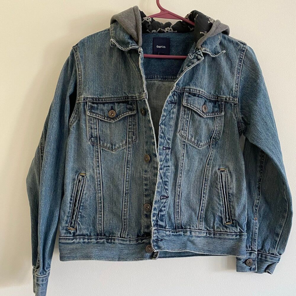 Gap Kids Denim Jean‎ Jacket with Hood Skulls XL 2010